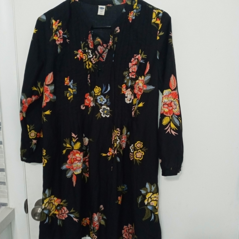 Old Navy Boho Floral Long Sleeve Pleated Tunic Blouse